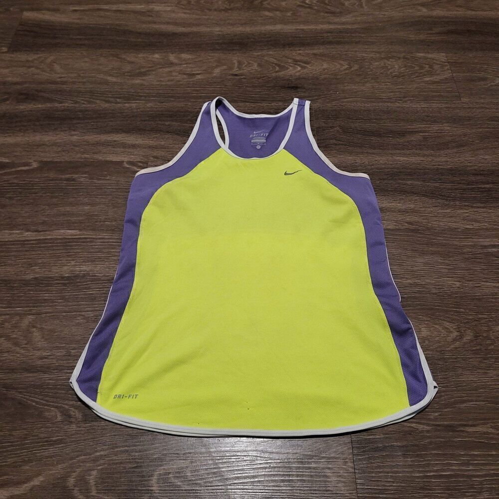 Nike Womens Dri Fit Running Racer Back Tank Top Safety Yellow, Size Medium